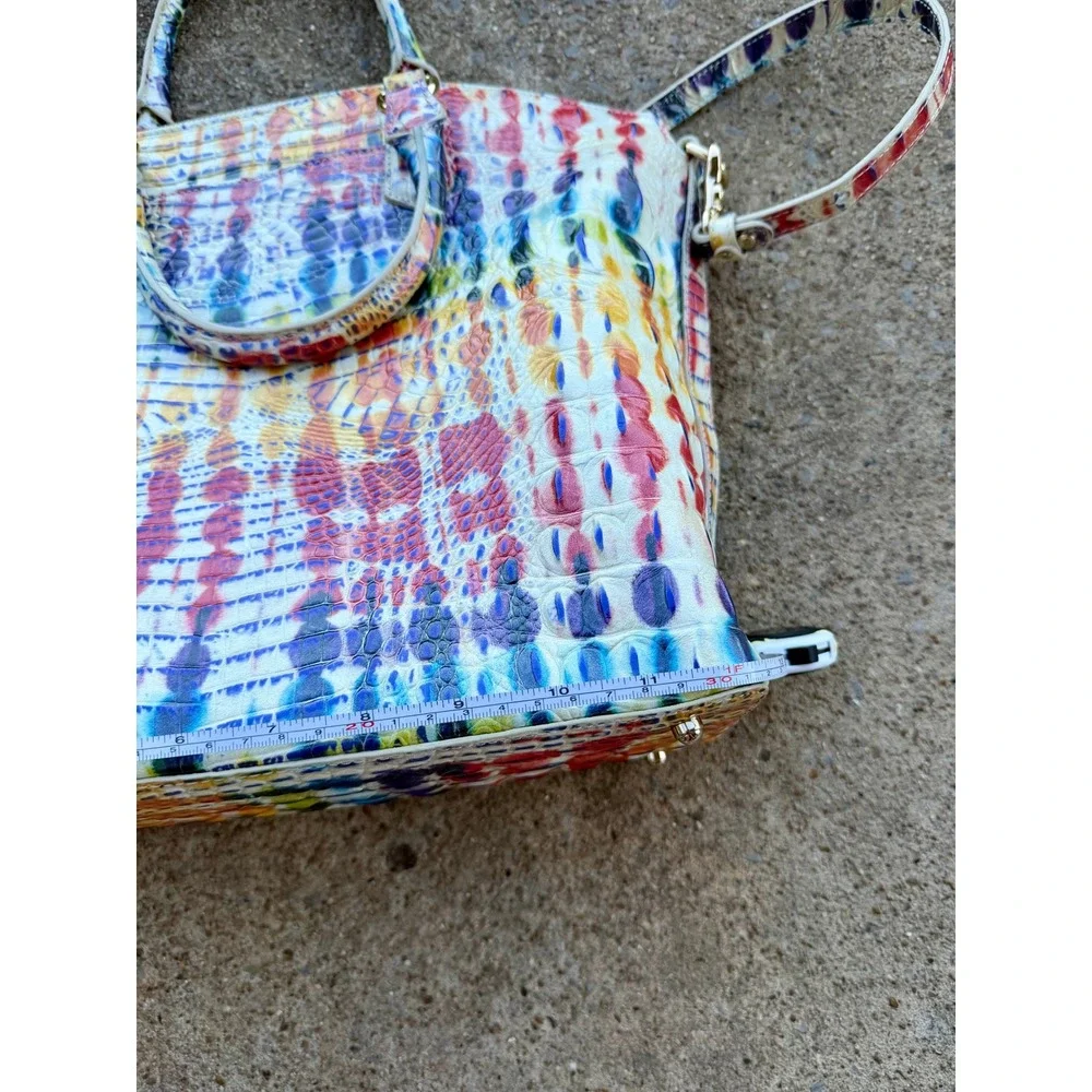 Brahmin Duxbury Satchel Rainbow Tie Dye Crocodile Embossed Leather Handbag